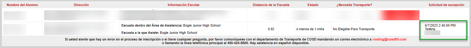 ingresar el motivo de su excepción